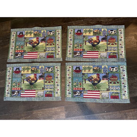 Americana Tapestry Farmhouse Rooster Placemats Set of 4 VINTAGE - Picture 1 of 3